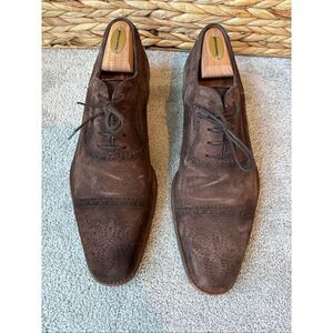 Magnanni Brown Suede Leather Medallion Cap Toe Derby Shoes Sz 9.5, $795